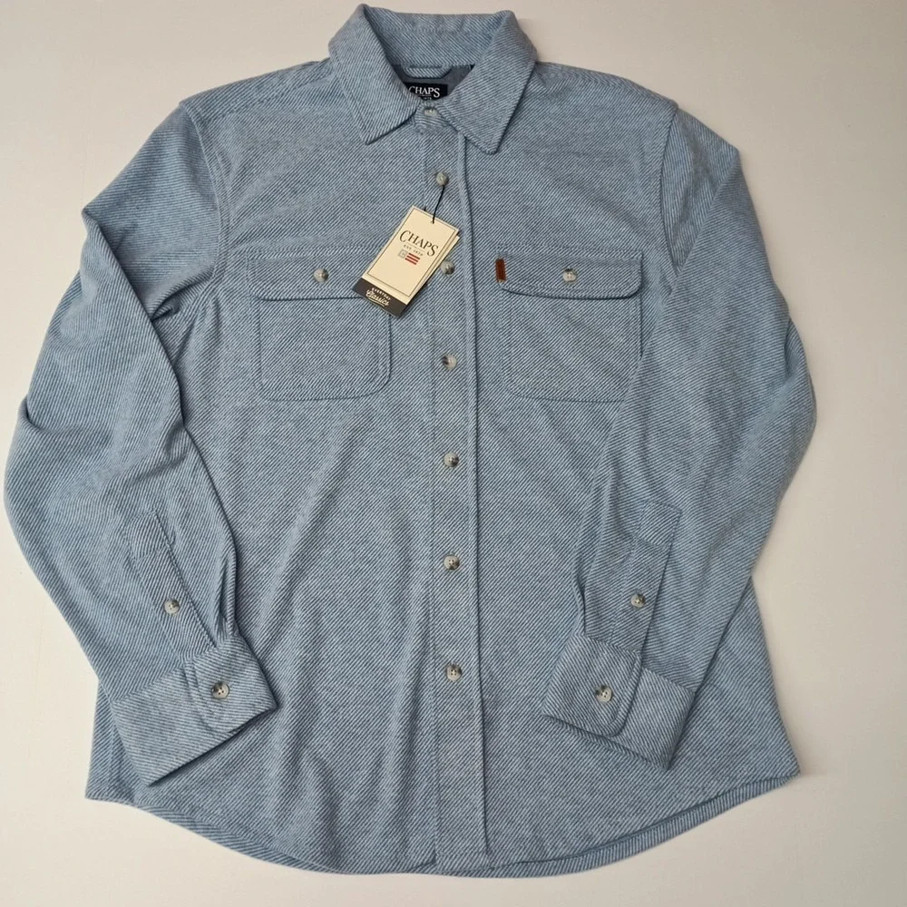 Chaps Lakeland Flannel Pale Blue Men's S Small Button Up Shirt Casual Preppy New